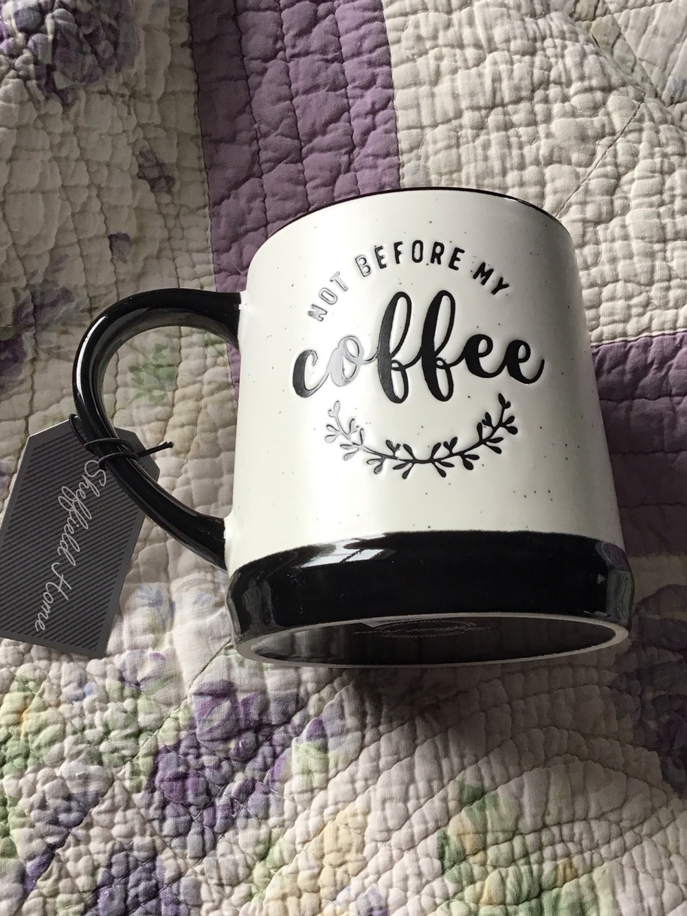NWT Sheffield Home Black and White 'Not Before My Coffee' Ceramic Mug